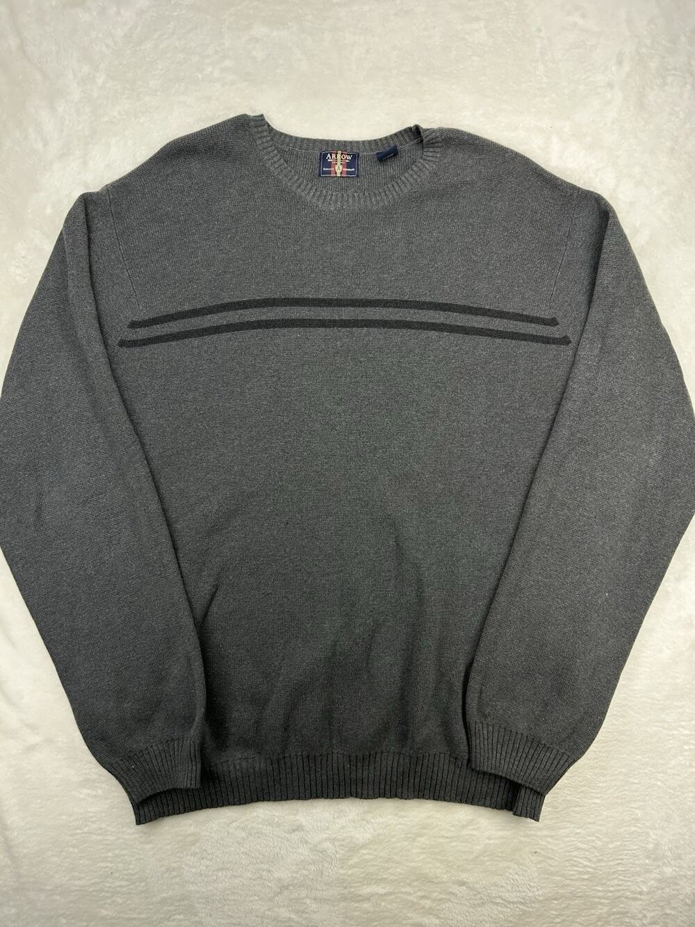 ARROW Men's Pullover Sweater Gray Long Sleeve Crew Neck Size XL